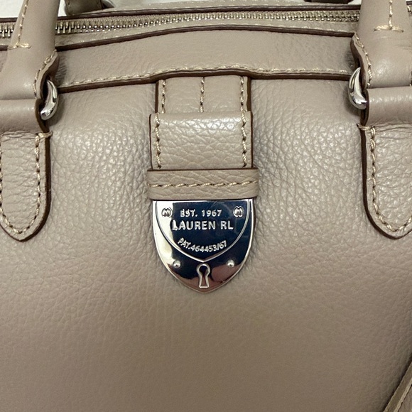 Ralph Lauren Taupe Leather Satchel Handbag with Tassel - Picture 2 of 12